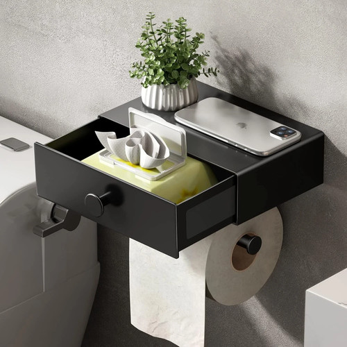 Toilet paper holder with shelf - with,